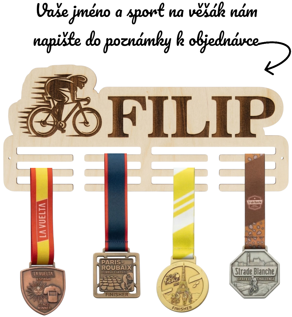 Věšák na medaile Classic – gravírované jméno, tým nebo motto